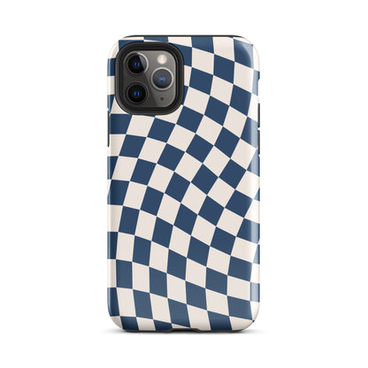 Navy & Beige Wavy Checkered iPhone Case