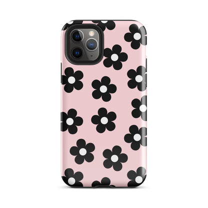 Pink & Black Retro Flowers iPhone Case