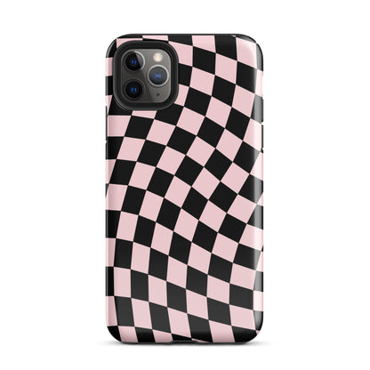 Pink & Black Wavy Checkered iPhone Case