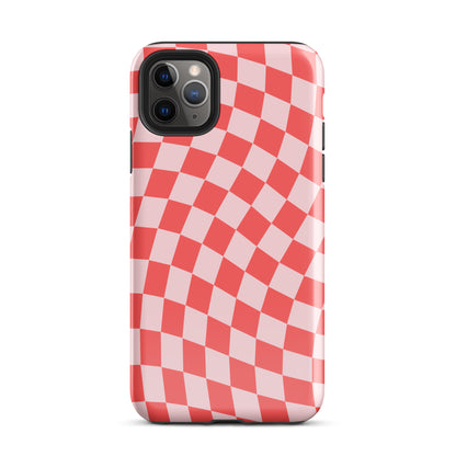 Red & Pink Wavy Checkered iPhone Case