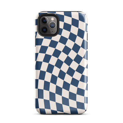 Navy & Beige Wavy Checkered iPhone Case