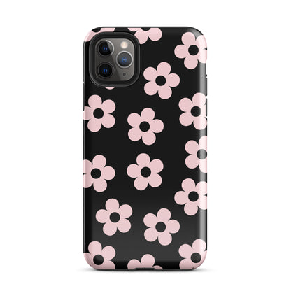 Black & Pink Retro Flowers iPhone Case