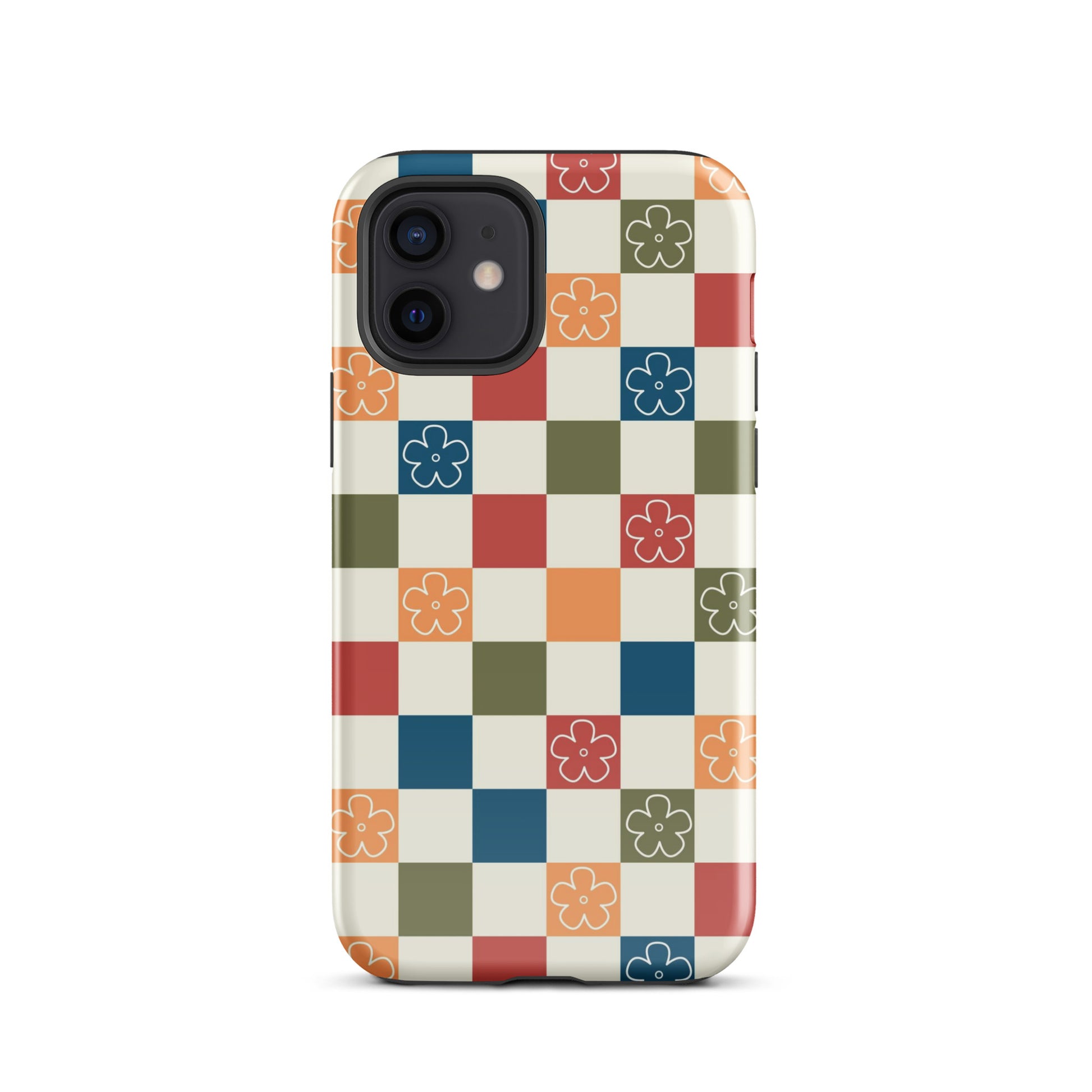 Vintage Flowers Checkered iPhone Case iPhone 12 Glossy