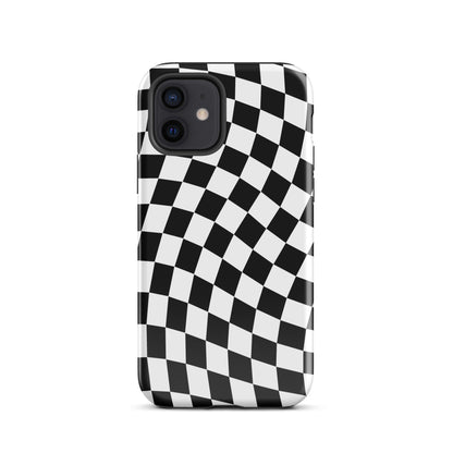 Black Wavy Checkered iPhone Case iPhone 12 Glossy