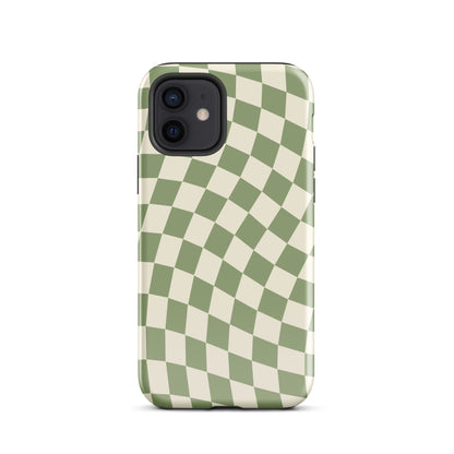 Green & Beige Wavy Checkered iPhone Case