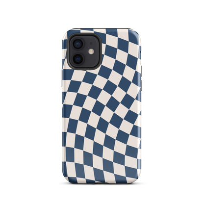 Navy & Beige Wavy Checkered iPhone Case