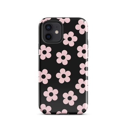 Black & Pink Retro Flowers iPhone Case