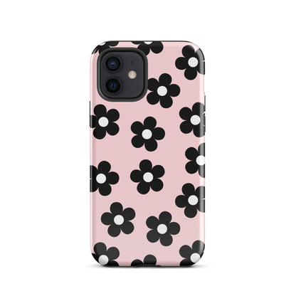 Pink & Black Retro Flowers iPhone Case