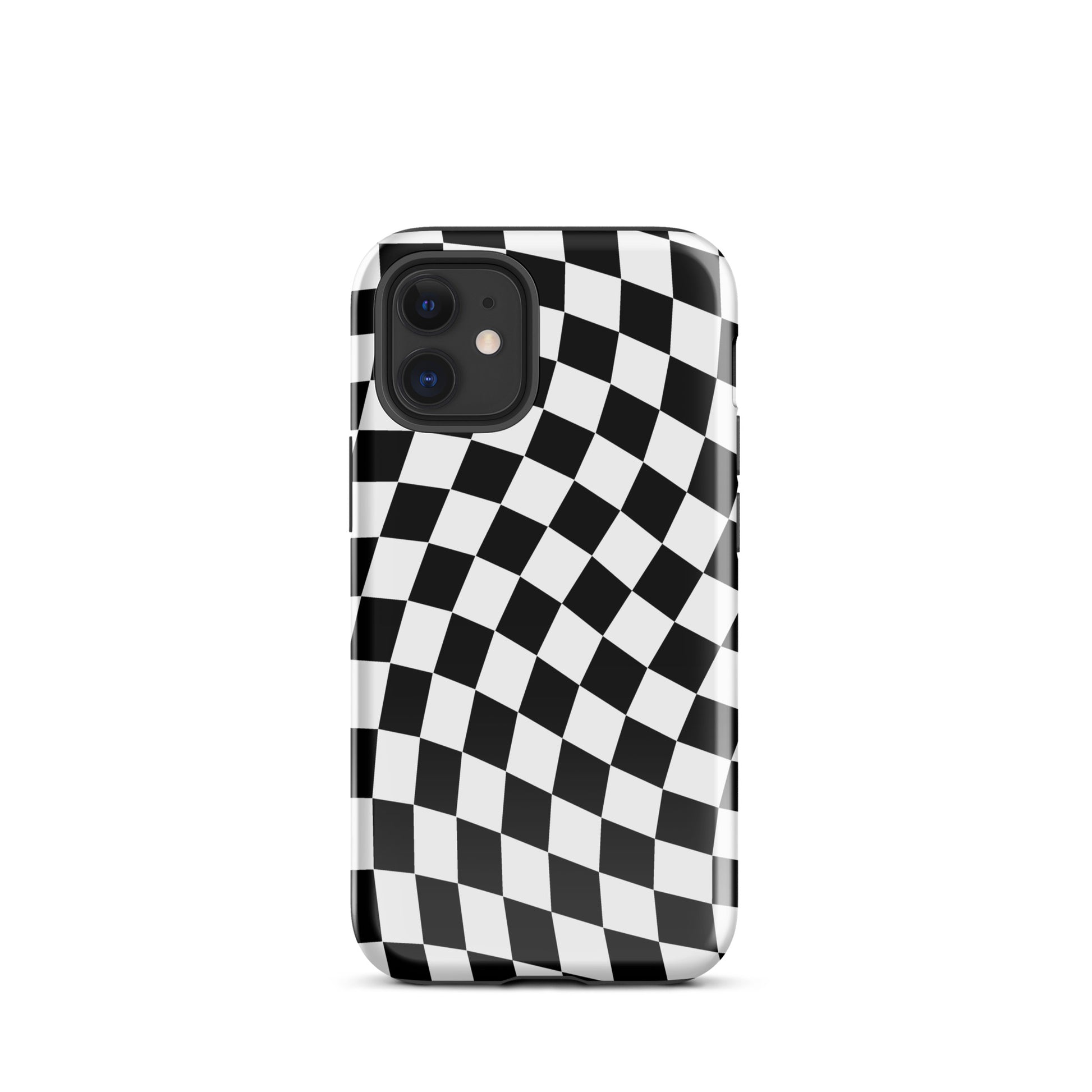 Black Wavy Checkered iPhone Case iPhone 12 mini Glossy