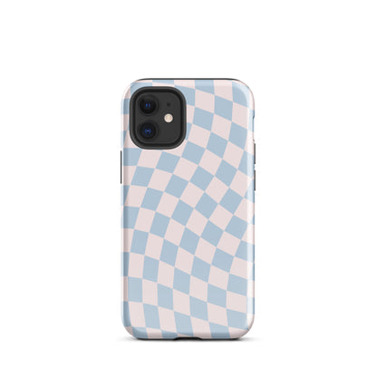 Light Pink & Blue Wavy Checkered iPhone Case