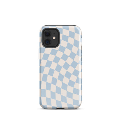 Blue & Beige Wavy Checkered iPhone Case