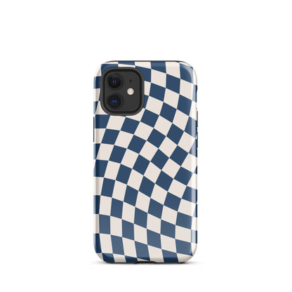 Navy & Beige Wavy Checkered iPhone Case