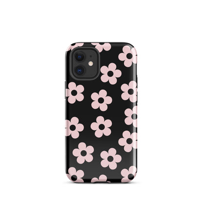 Black & Pink Retro Flowers iPhone Case