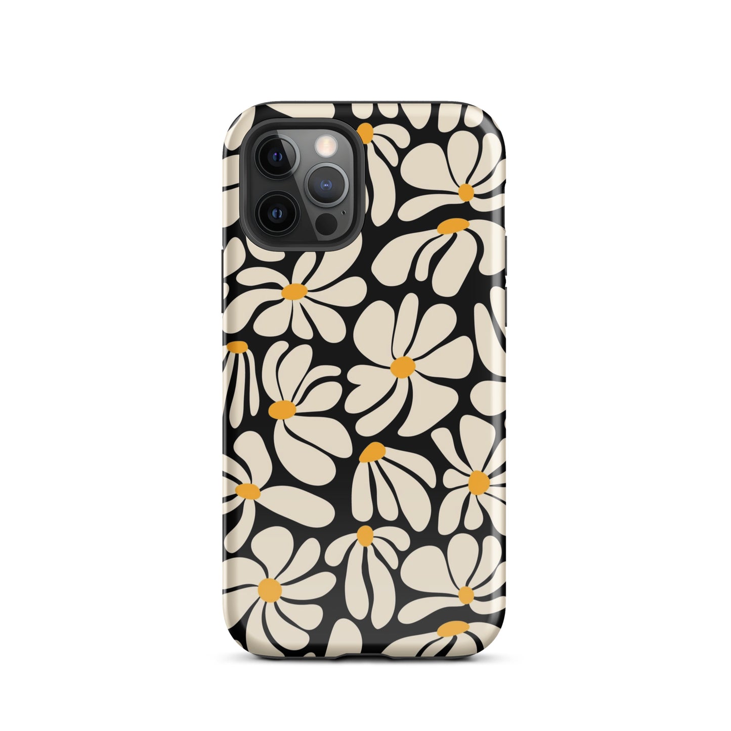 Black Retro Flowers iPhone Case iPhone 12 Pro Glossy