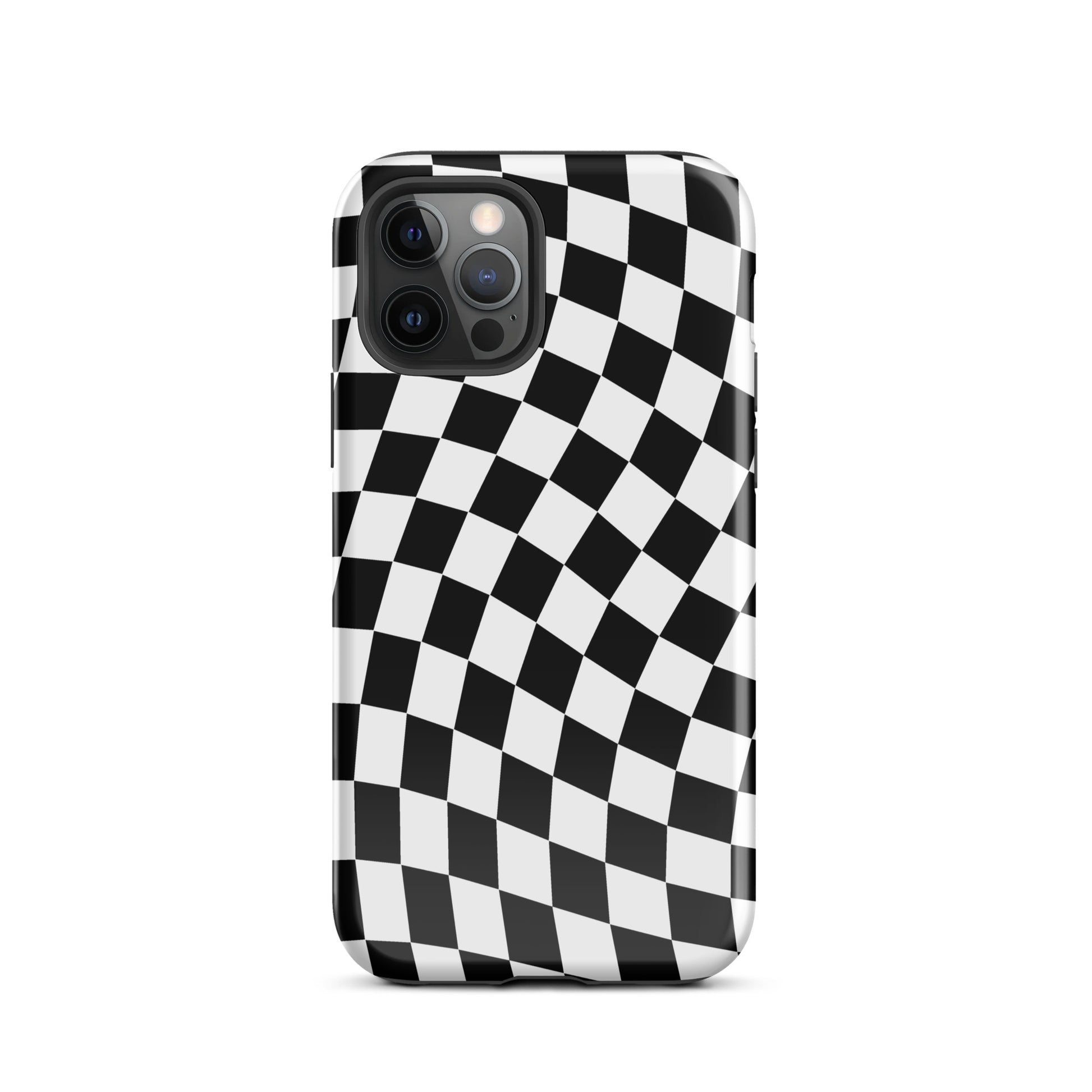 Black Wavy Checkered iPhone Case iPhone 12 Pro Glossy