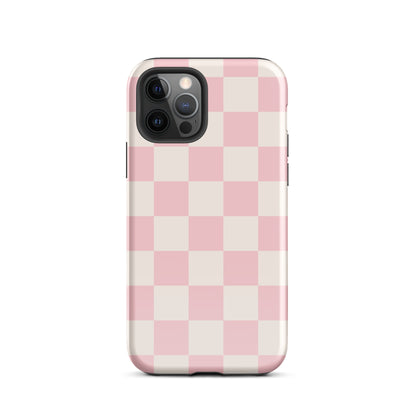 Light Pink & Beige Checkered iPhone Case