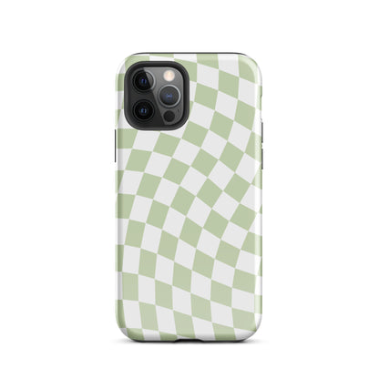 Light Green Wavy Checkered iPhone Case