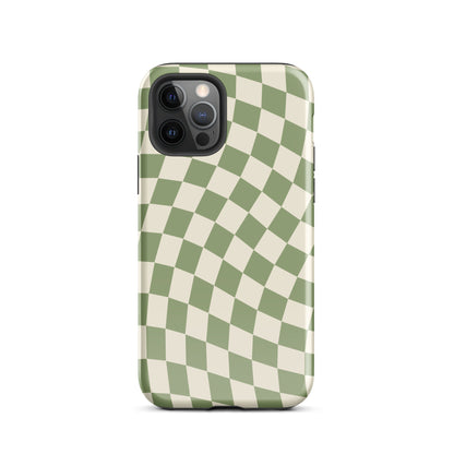 Green & Beige Wavy Checkered iPhone Case