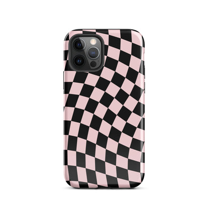 Pink & Black Wavy Checkered iPhone Case