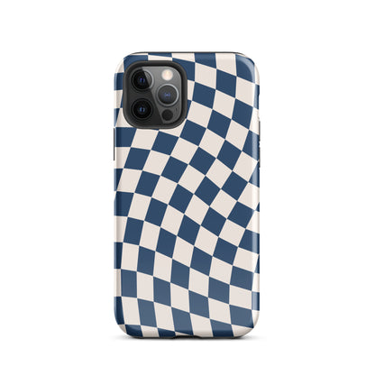 Navy & Beige Wavy Checkered iPhone Case