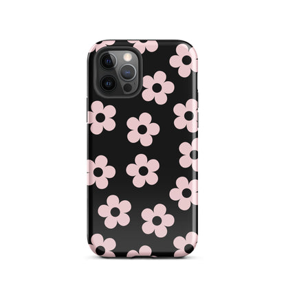 Black & Pink Retro Flowers iPhone Case