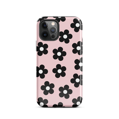 Pink & Black Retro Flowers iPhone Case