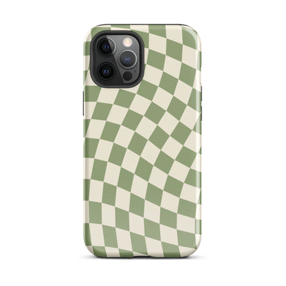 Green & Beige Wavy Checkered iPhone Case