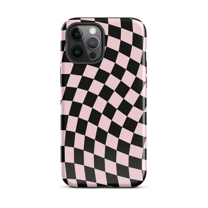 Pink & Black Wavy Checkered iPhone Case