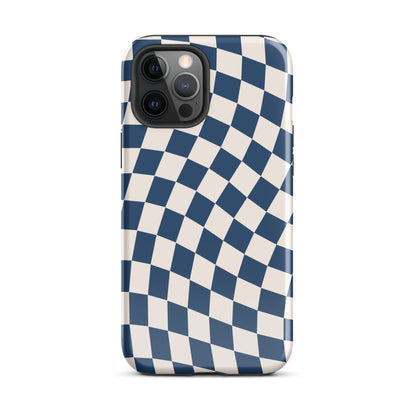 Navy & Beige Wavy Checkered iPhone Case