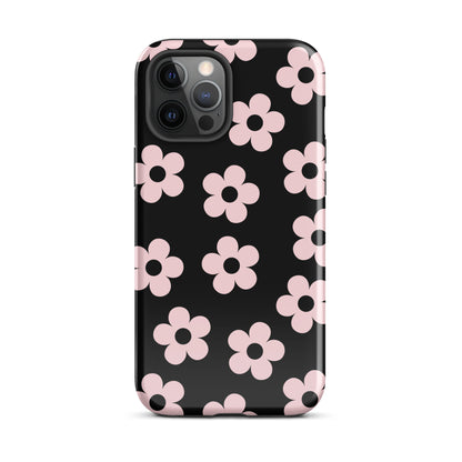 Black & Pink Retro Flowers iPhone Case