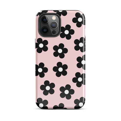 Pink & Black Retro Flowers iPhone Case