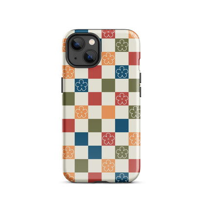 Vintage Flowers Checkered iPhone Case iPhone 13 Glossy