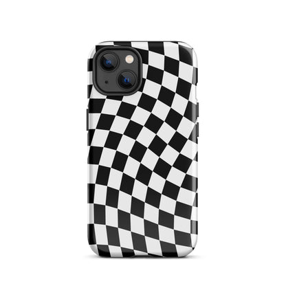 Black Wavy Checkered iPhone Case iPhone 13 Glossy