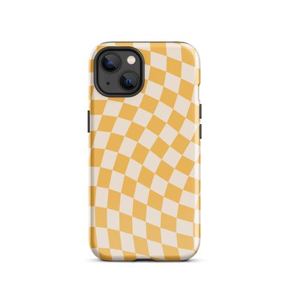 Yellow Wavy Checkered iPhone Case iPhone 13 Glossy