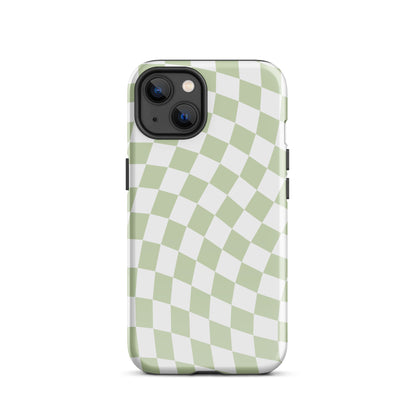 Light Green Wavy Checkered iPhone Case