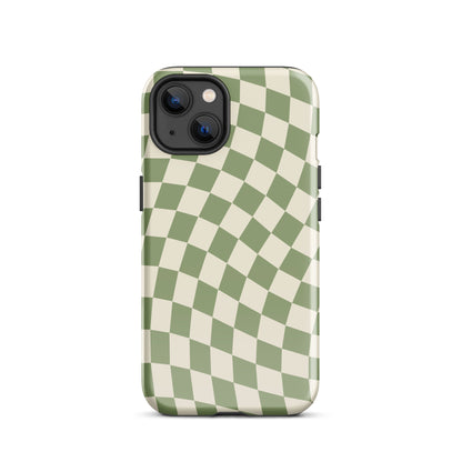 Green & Beige Wavy Checkered iPhone Case