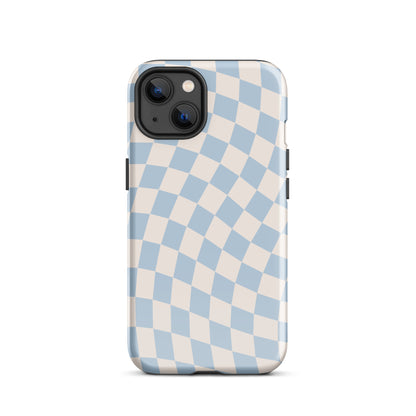 Blue & Beige Wavy Checkered iPhone Case