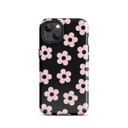 Black & Pink Retro Flowers iPhone Case