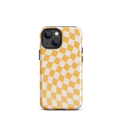 Yellow Wavy Checkered iPhone Case iPhone 13 mini Glossy