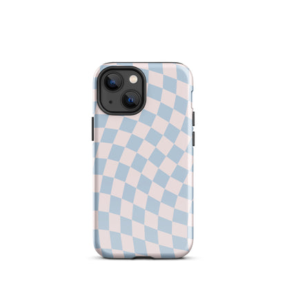 Light Pink & Blue Wavy Checkered iPhone Case