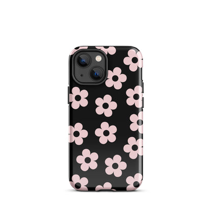 Black & Pink Retro Flowers iPhone Case