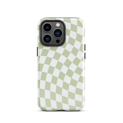 Light Green Wavy Checkered iPhone Case