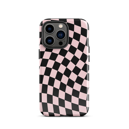 Pink & Black Wavy Checkered iPhone Case