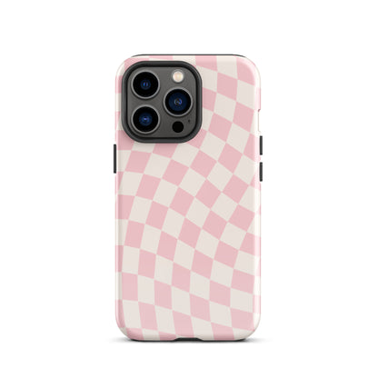 Pink & Beige Wavy Checkered iPhone Case