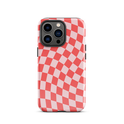 Red & Pink Wavy Checkered iPhone Case