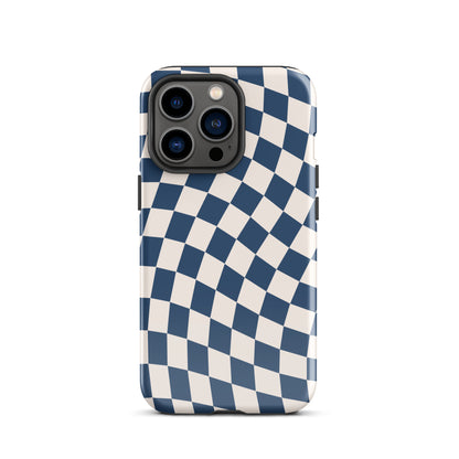 Navy & Beige Wavy Checkered iPhone Case