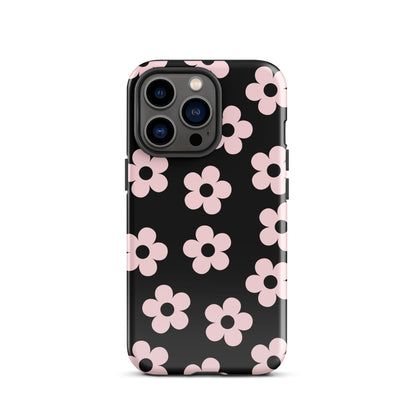 Black & Pink Retro Flowers iPhone Case