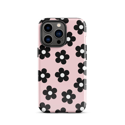 Pink & Black Retro Flowers iPhone Case