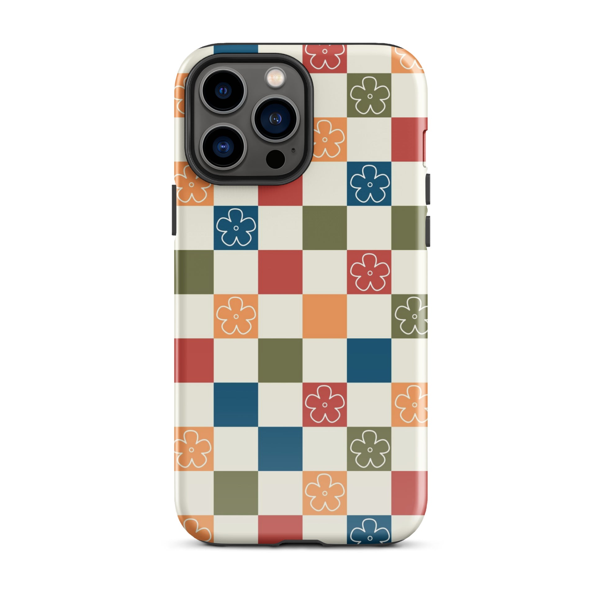 Vintage Flowers Checkered iPhone Case iPhone 13 Pro Max Glossy