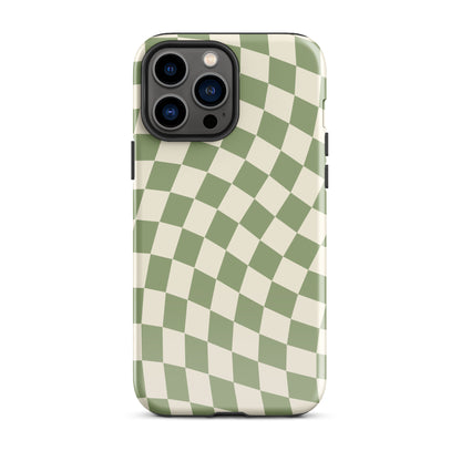 Green & Beige Wavy Checkered iPhone Case